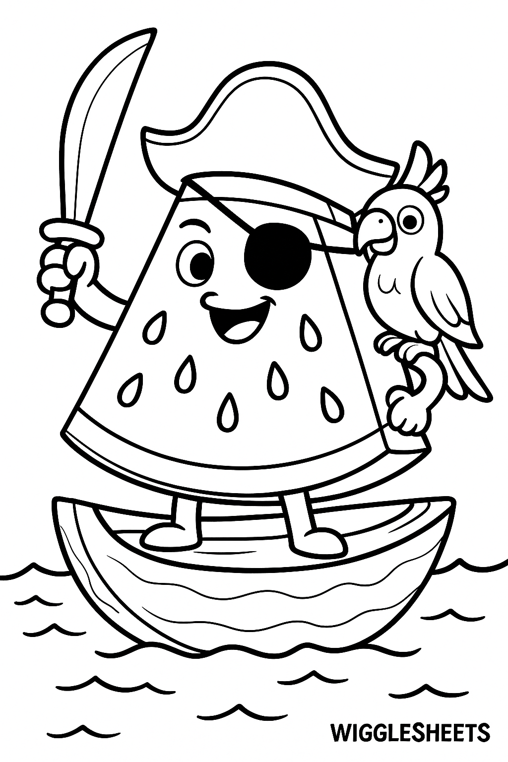Watermelon Pirate Ship Coloring Page