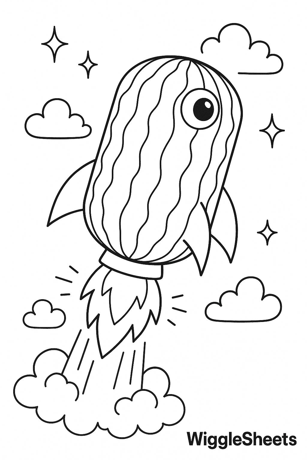 Watermelon Rocket Blast Coloring Page