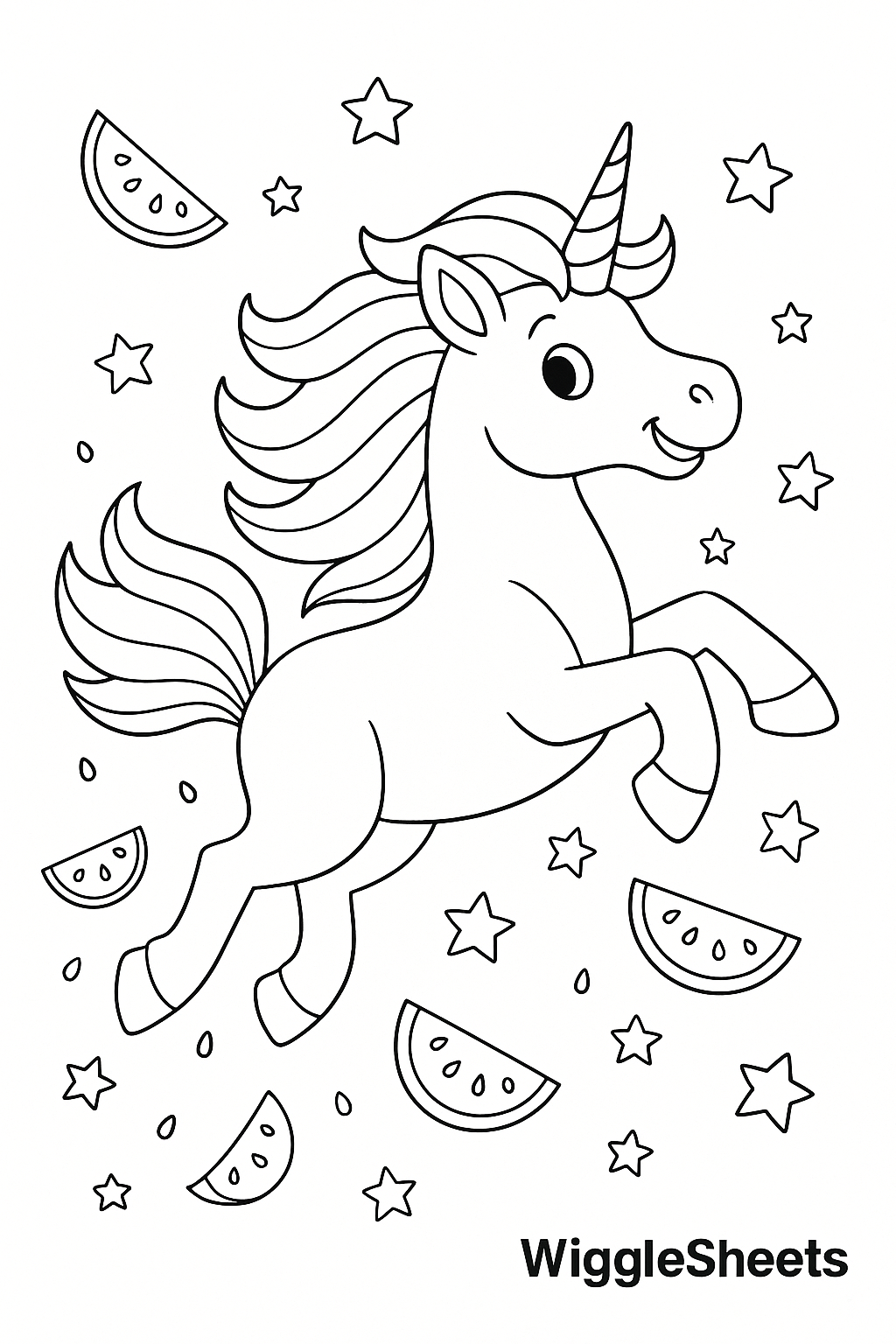 Watermelon Unicorn Delight Coloring Page
