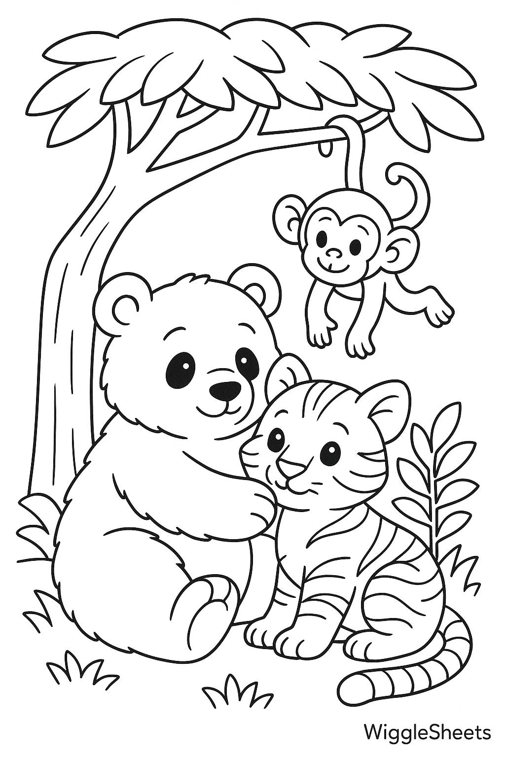 Cute Baby Zoo Animals Cuddle Time Coloring Page
