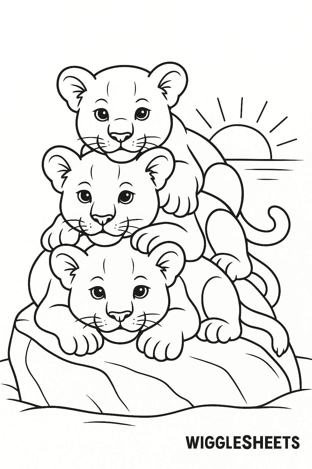 Lion Cub Nap Pile Under the Sun Coloring Page