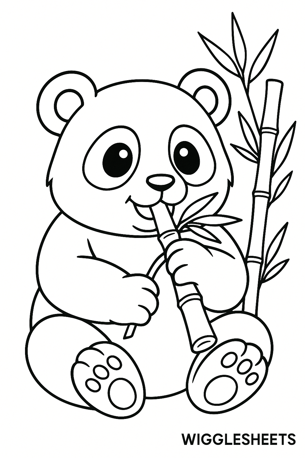 Panda Cub Bamboo Snack Break Coloring Page