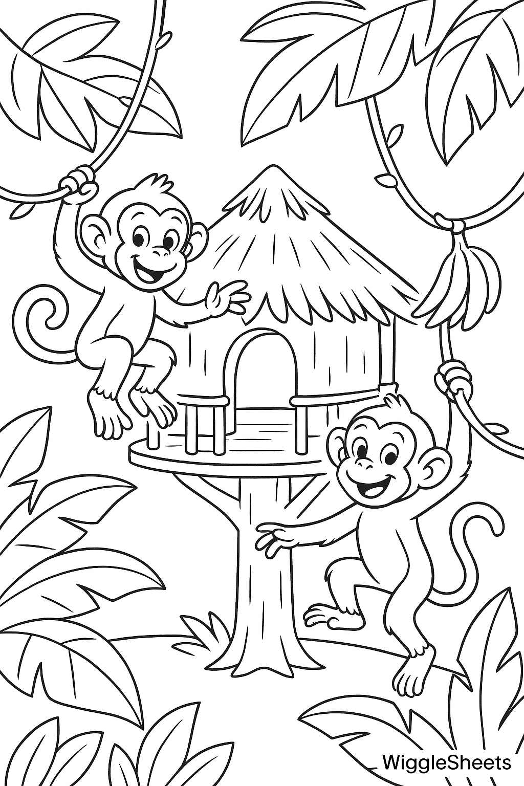 Monkey Treehouse Coloring Page
