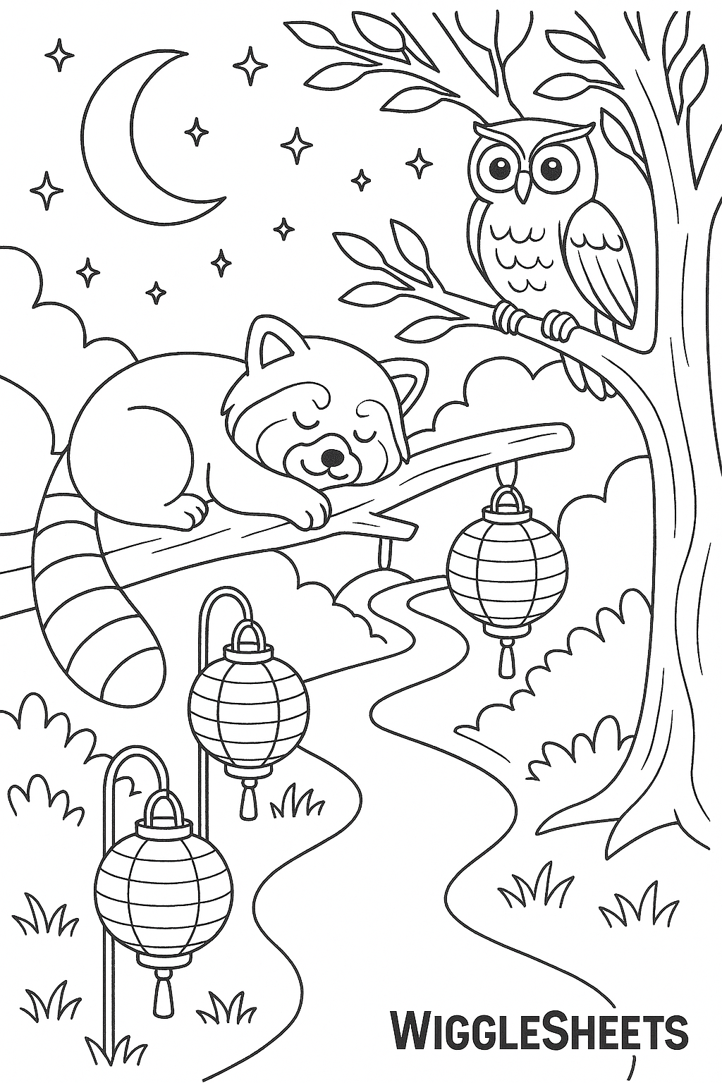 Night Zoo Lantern Walk Coloring Page