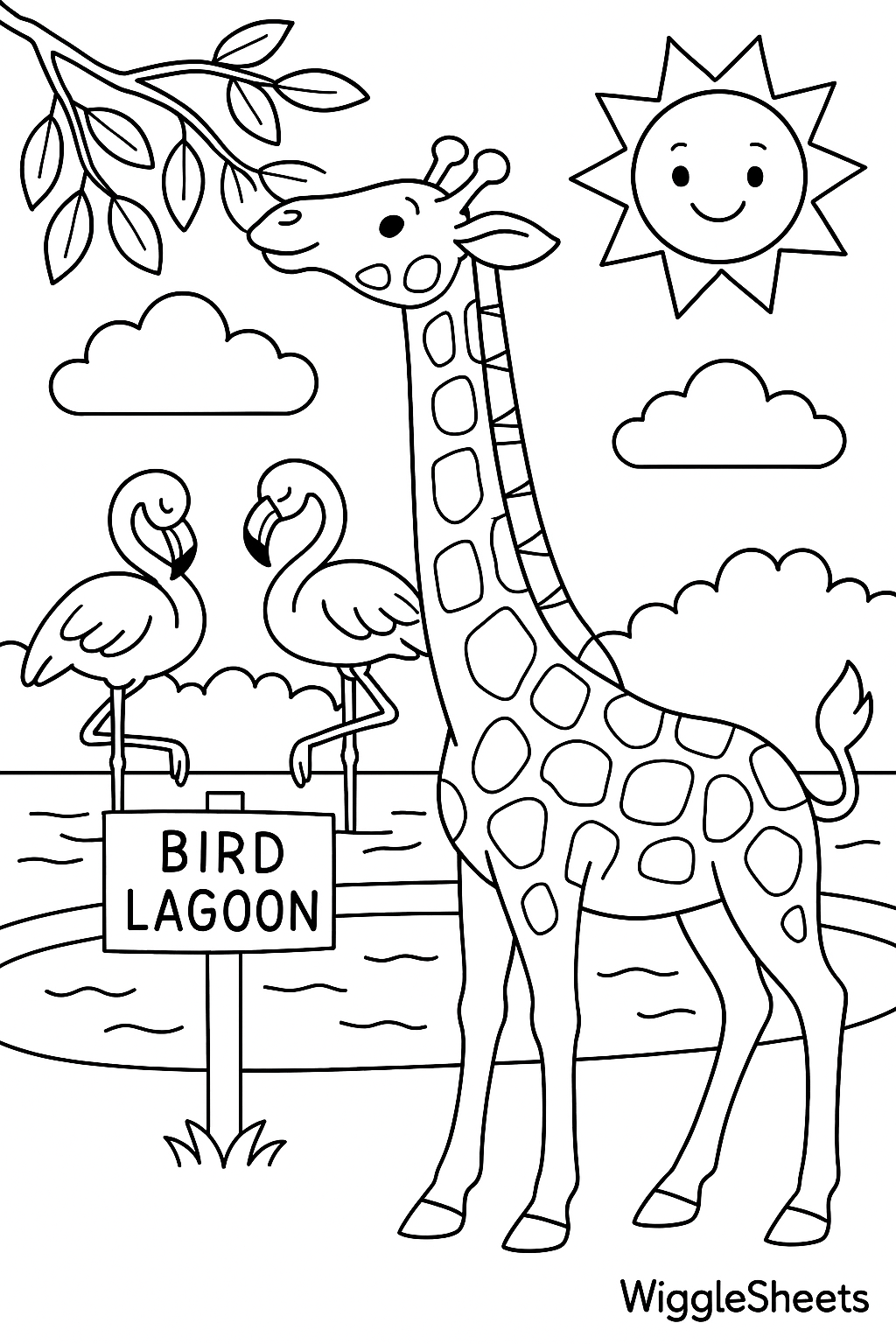 Sunny Zoo Scene Coloring Page