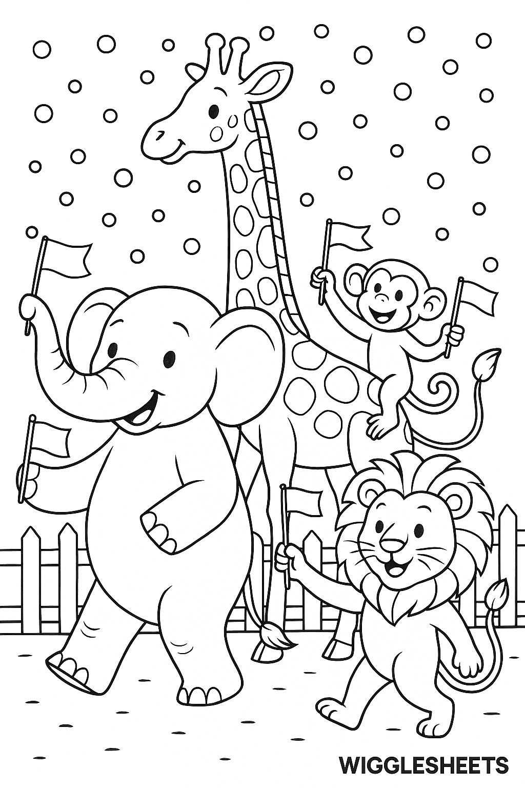Zoo Animals Parade Coloring Page