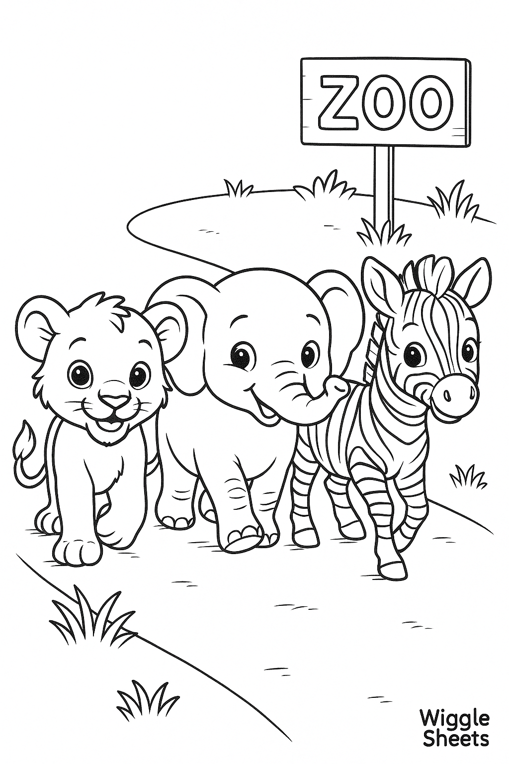 Baby Zoo Animals Parade Coloring Page