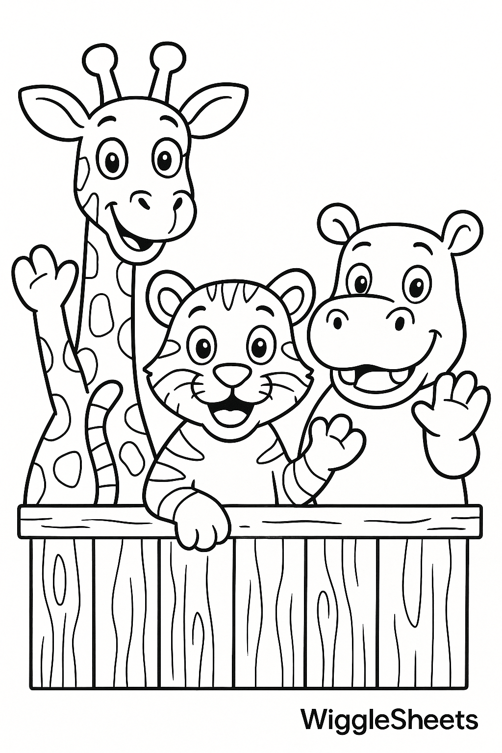 Cartoon Zoo Friends Coloring Page