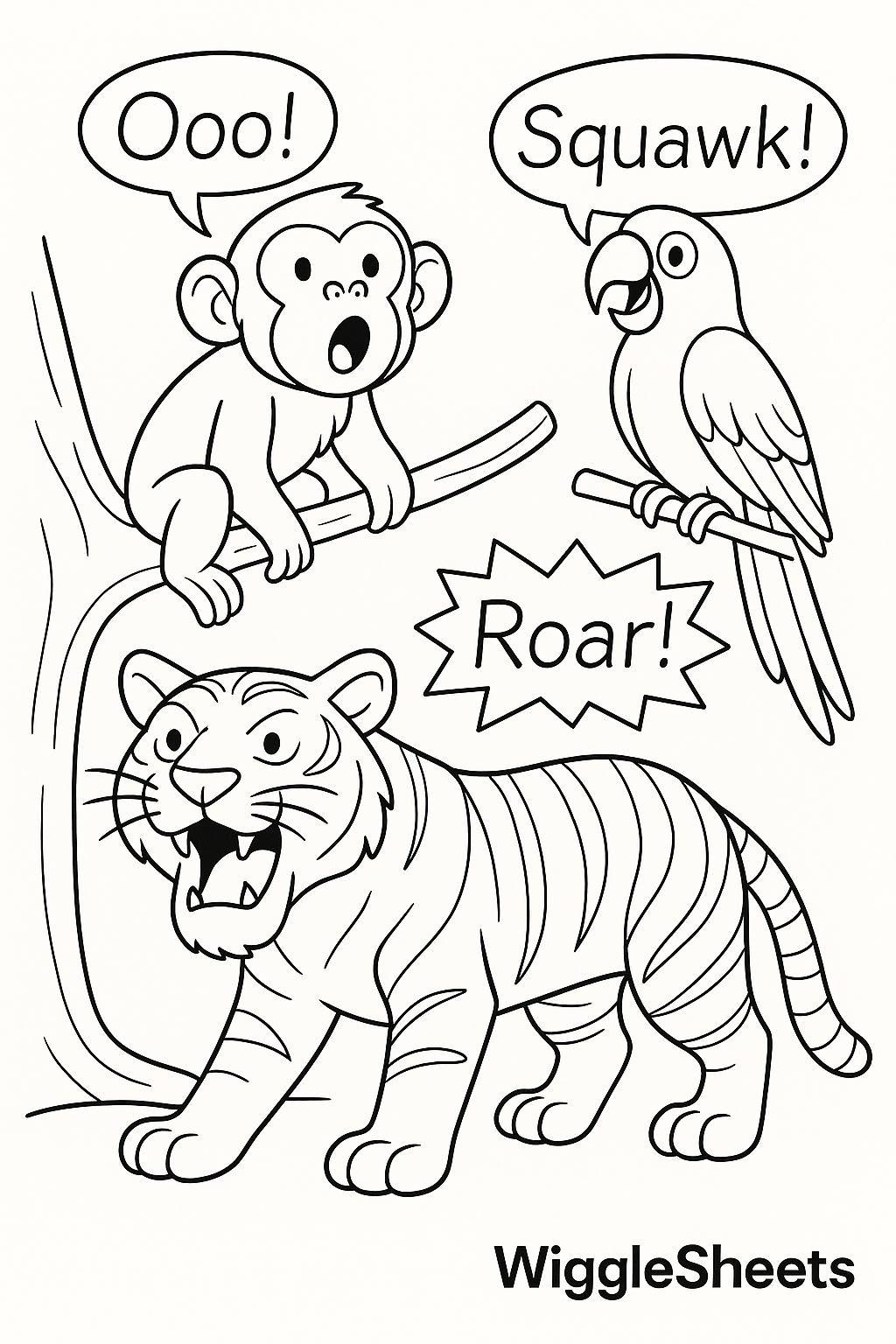 Jungle Sounds at the Zoo Coloring Page