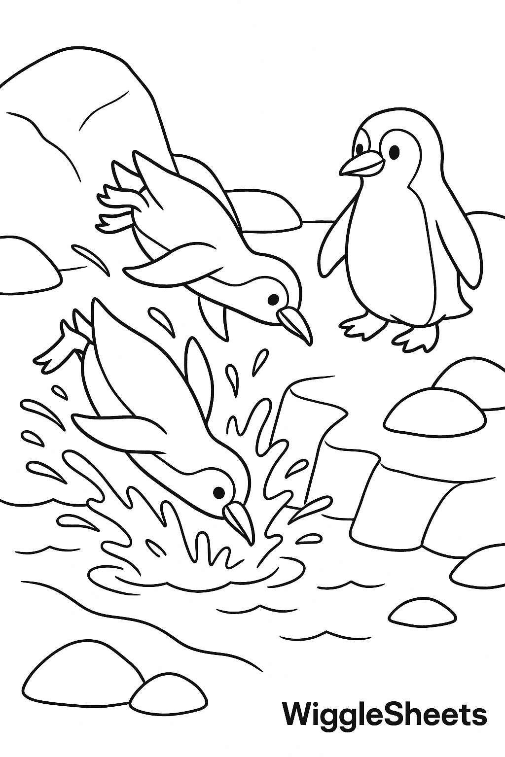 Penguin Splash Pool Coloring Page