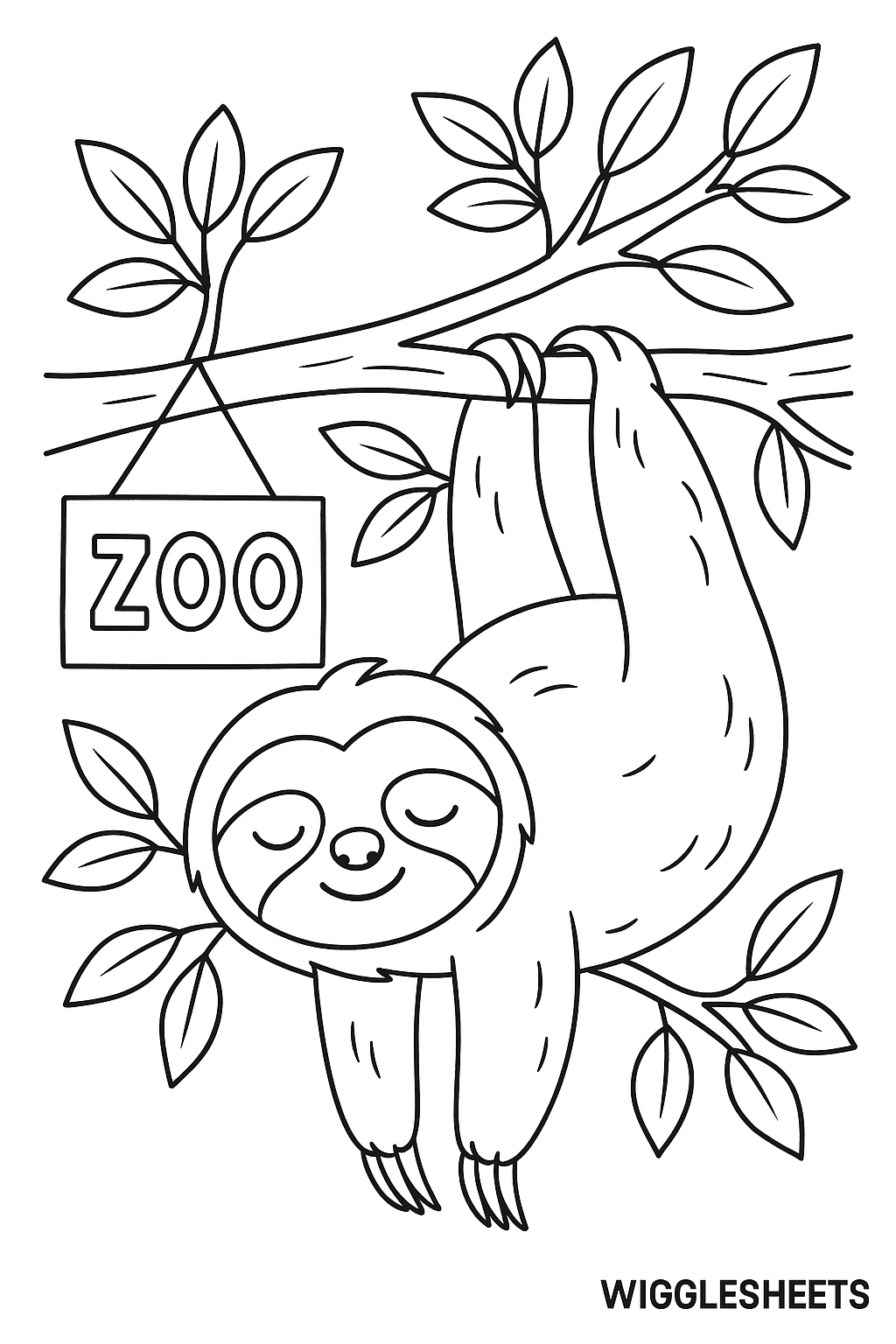 Sleepy Zoo Sloth Coloring Page