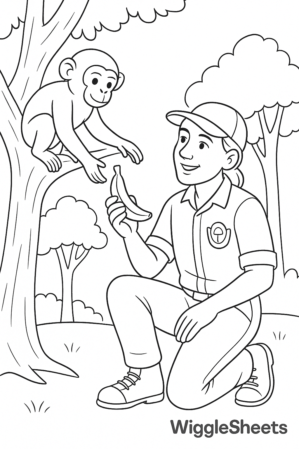 Zoo Keeper and the Monkey Coloring Page