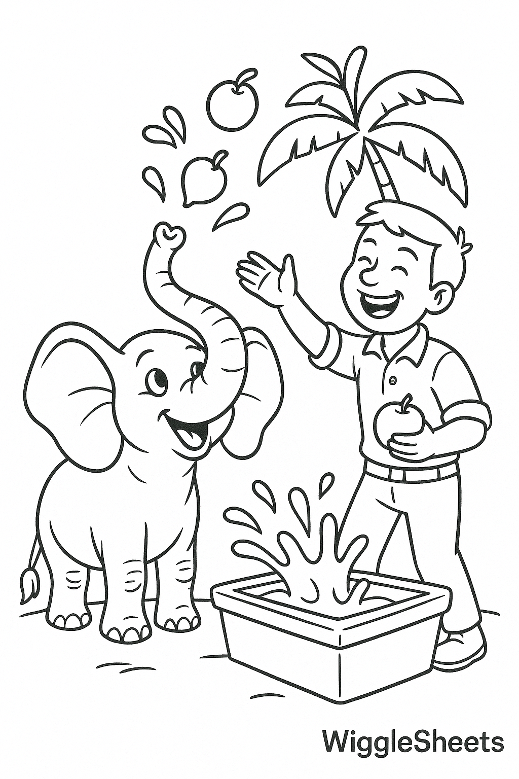 Elephant Feeding Time Splash Coloring Page