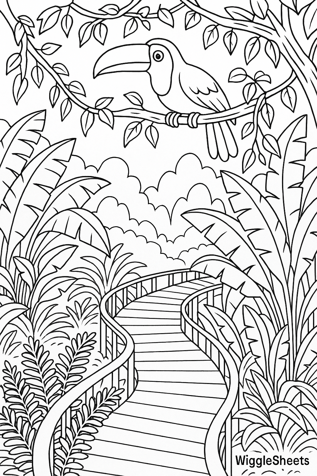 Lush Rainforest Dome Walkway Coloring Page