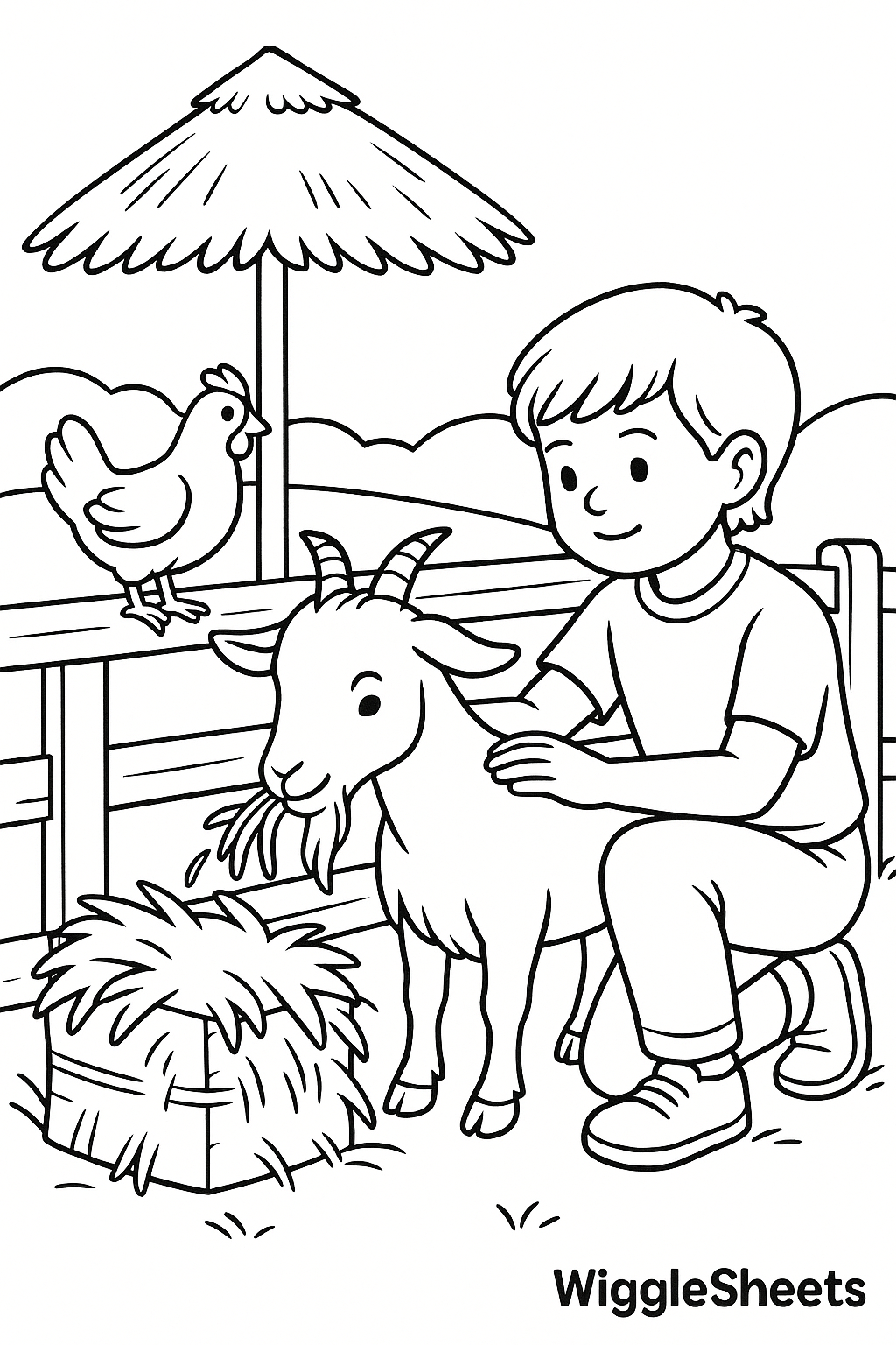 Sunny Petting Zoo Corner Coloring Page