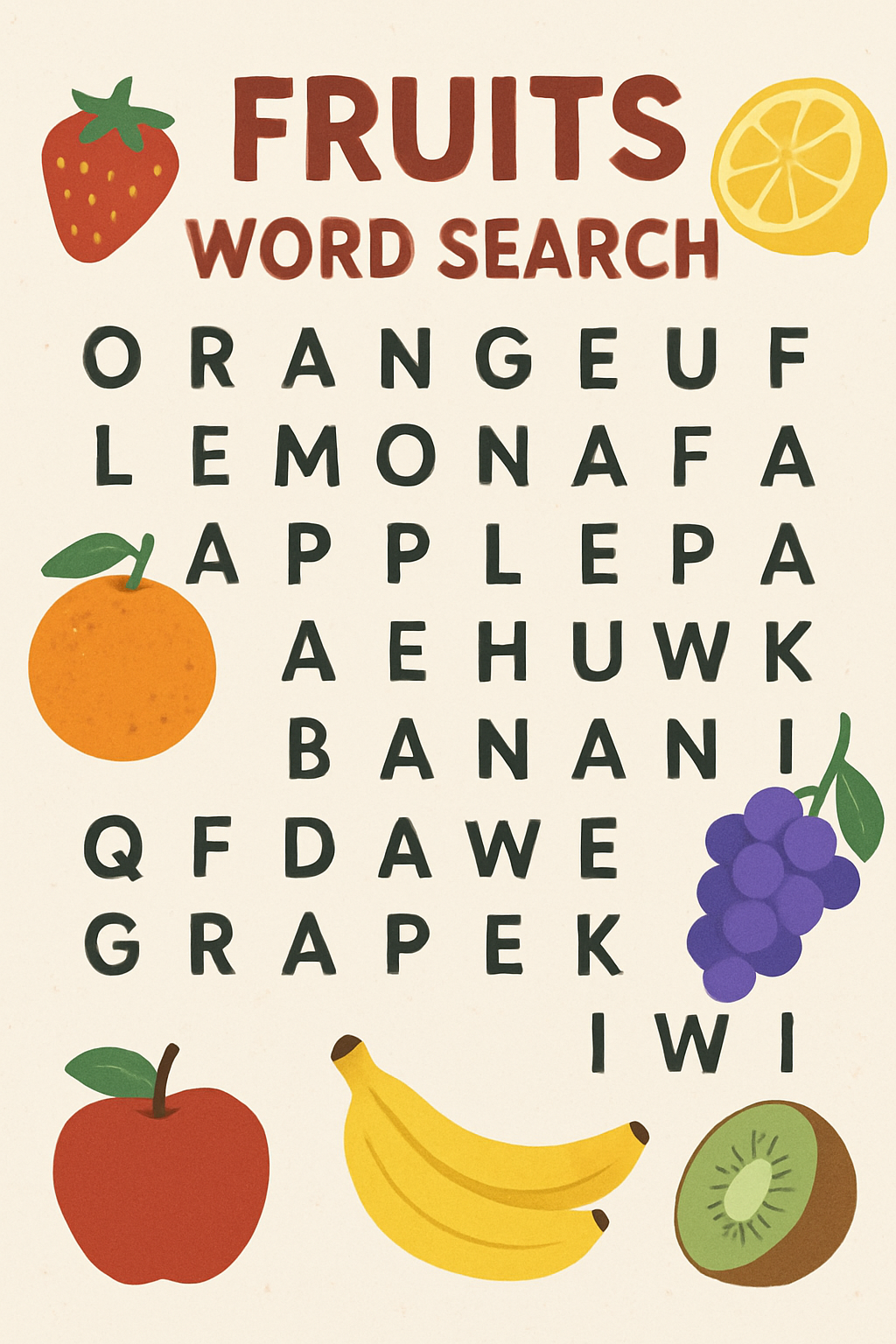 Fruits Word Search Category