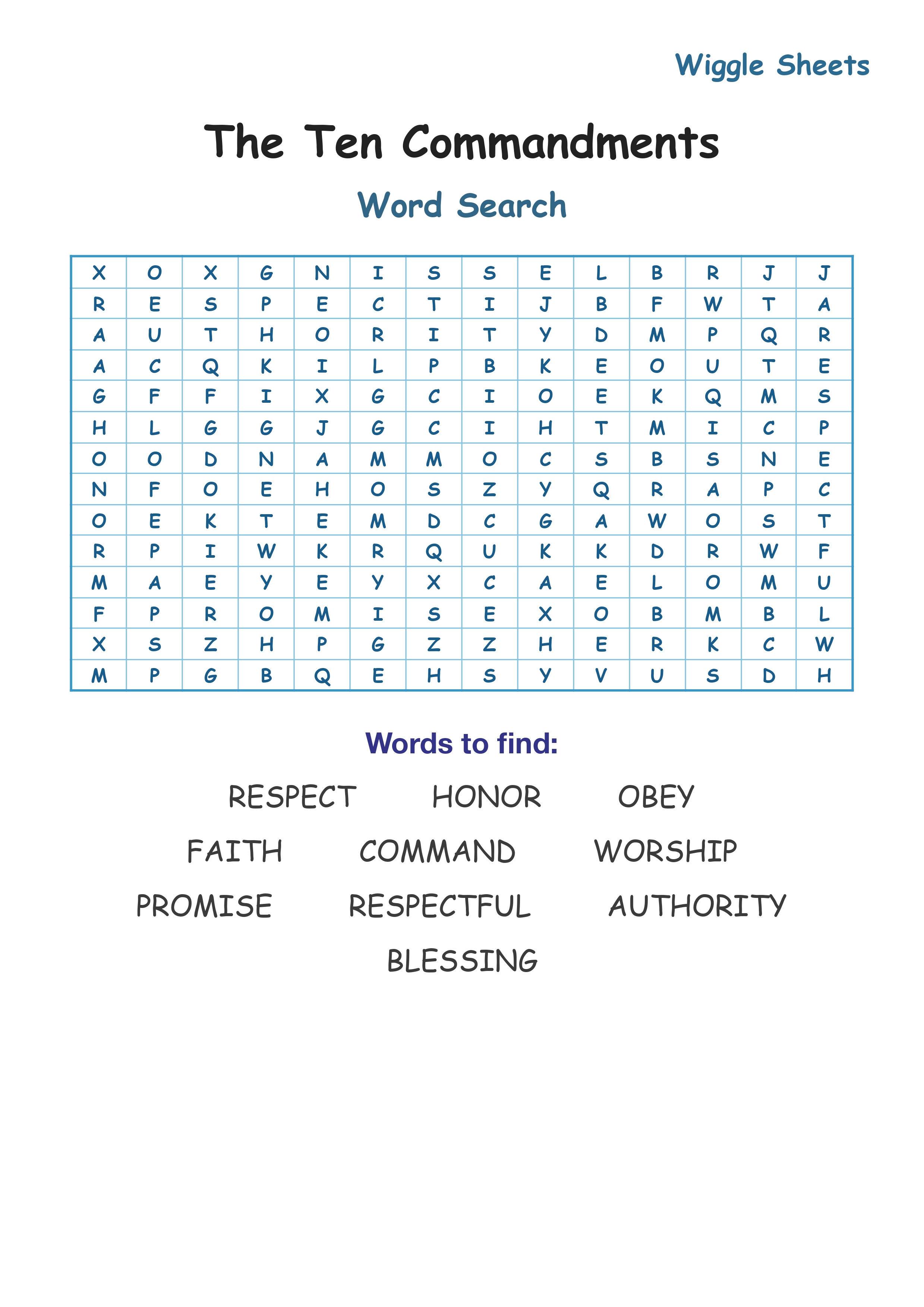 The Ten Commandments Word Search