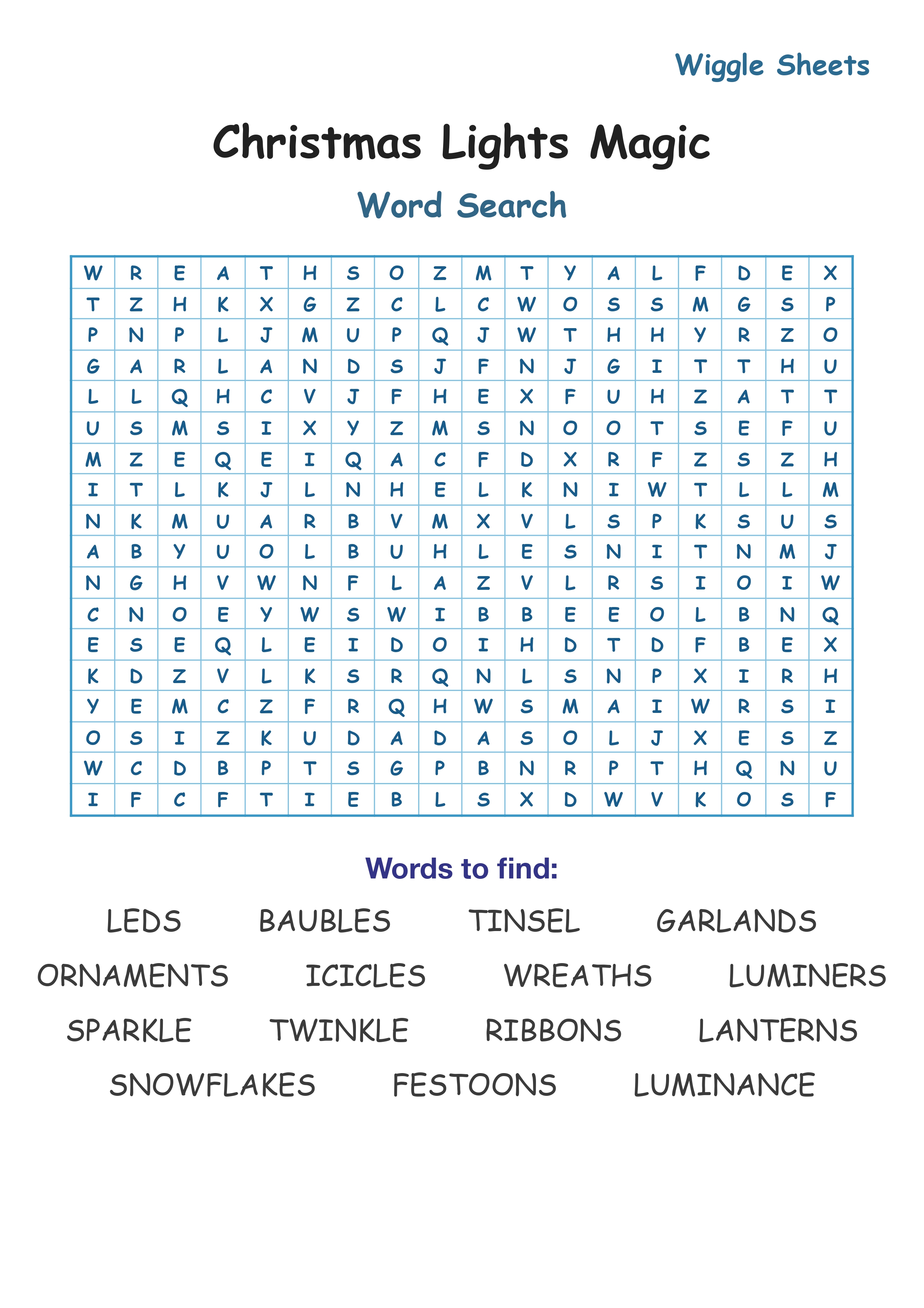 Christmas Lights Magic Word Search