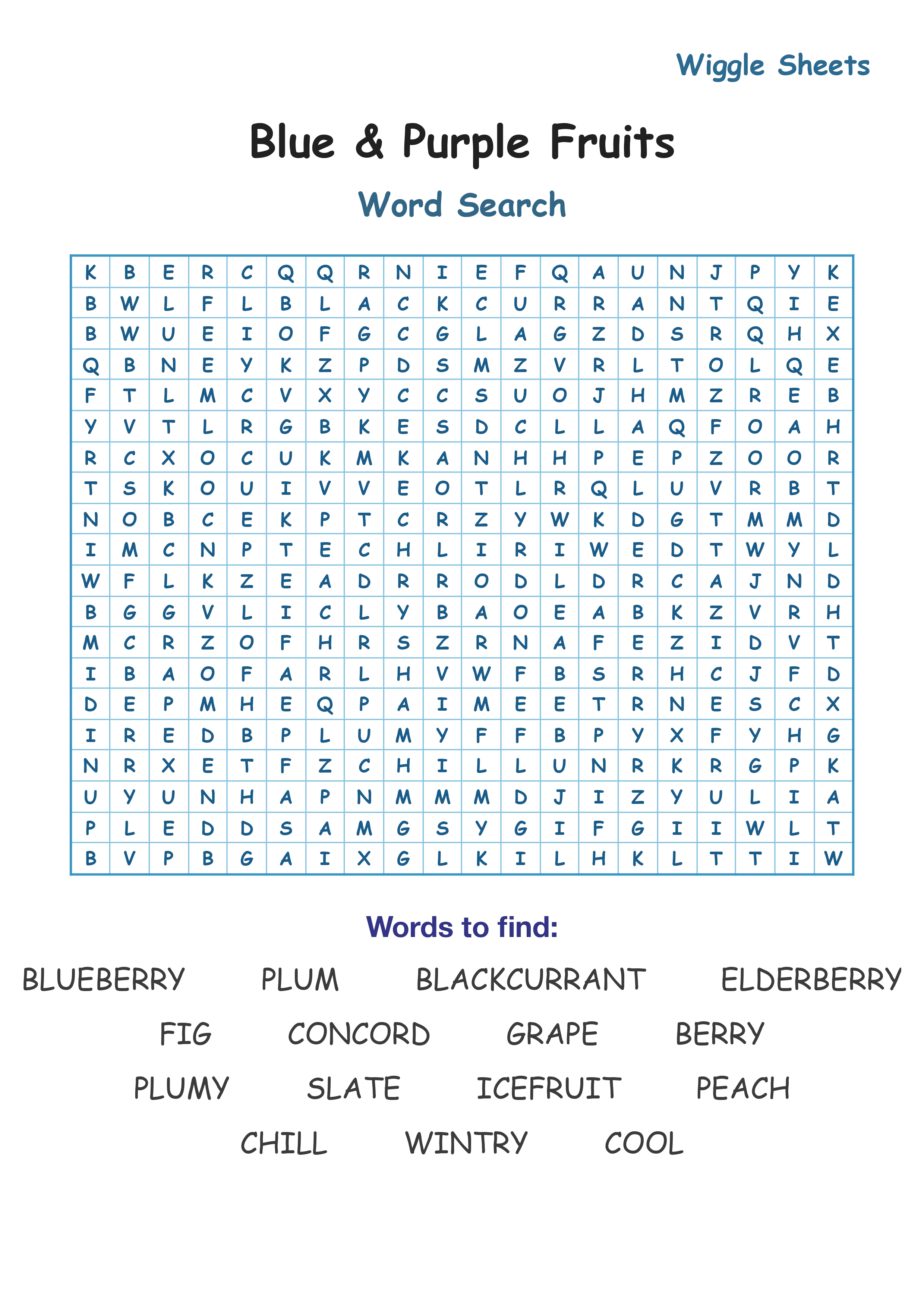Blue & Purple Fruits Word Search