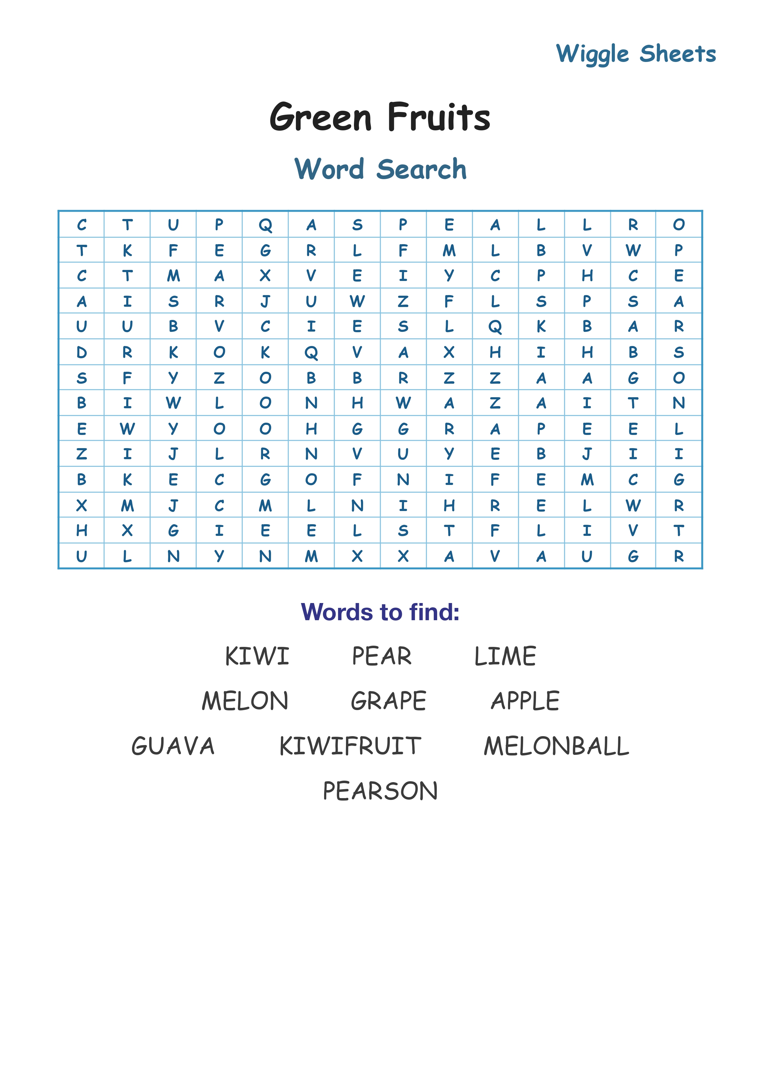Green Fruits Word Search