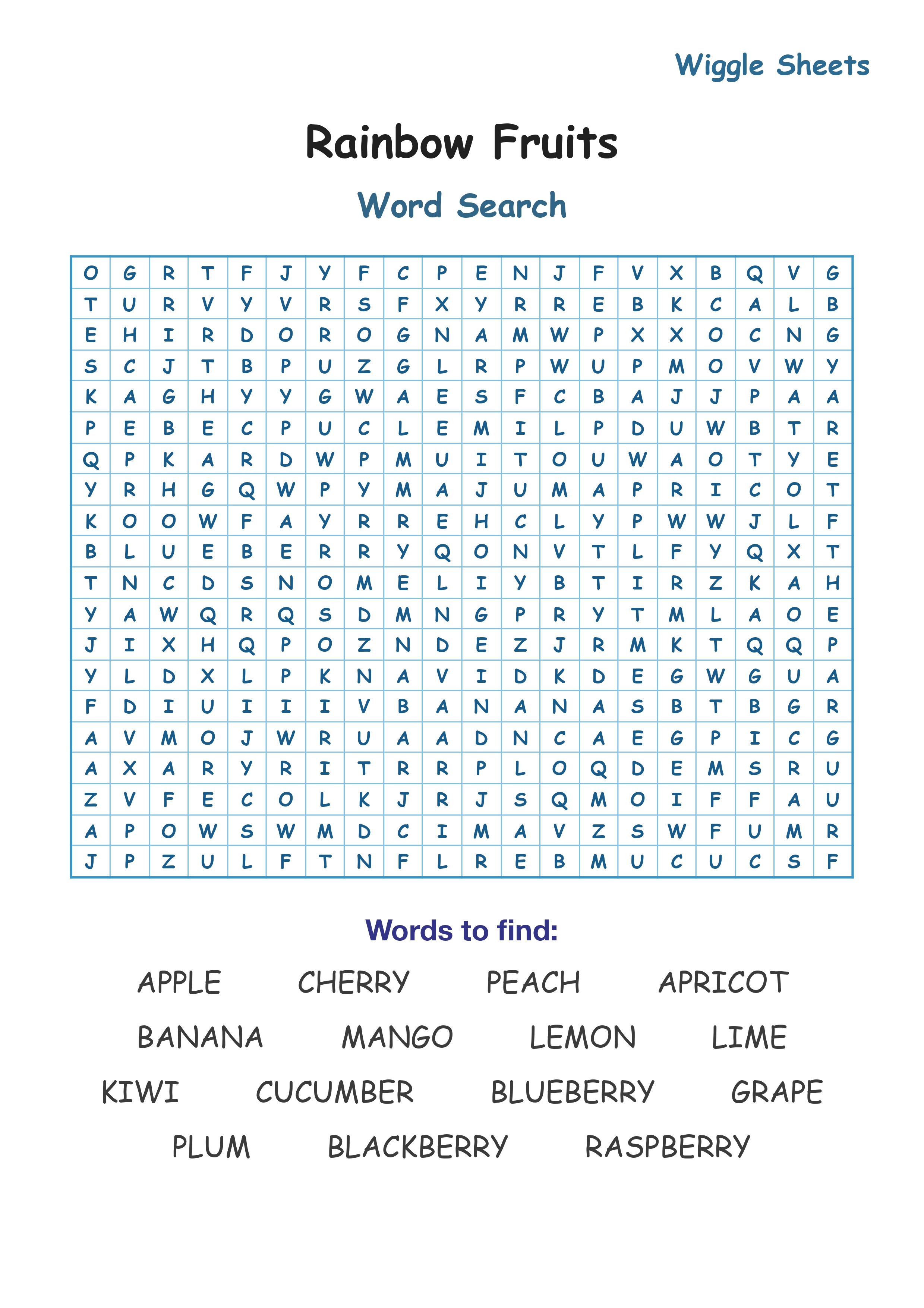 Rainbow Fruits Word Search