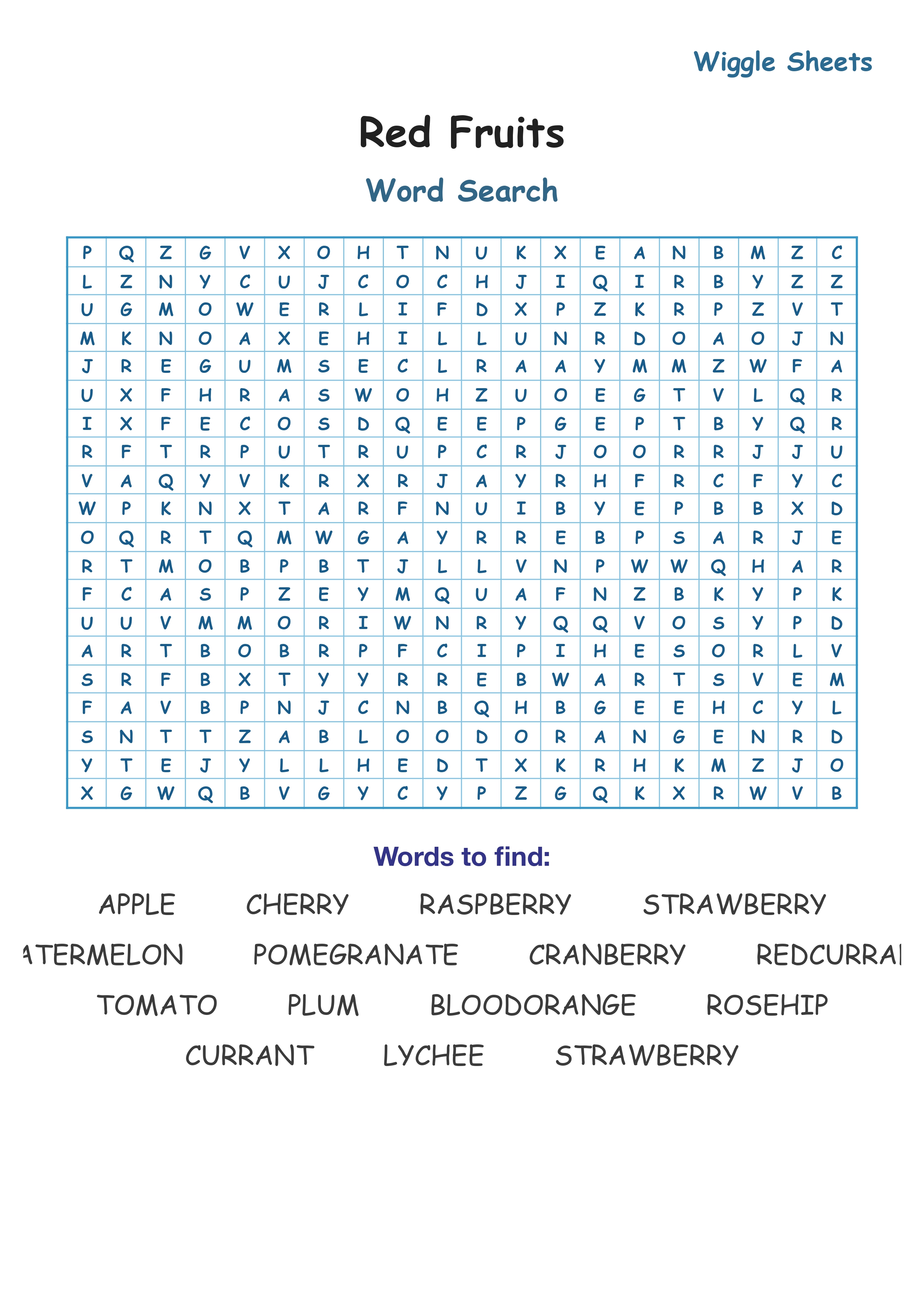 Red Fruits Word Search