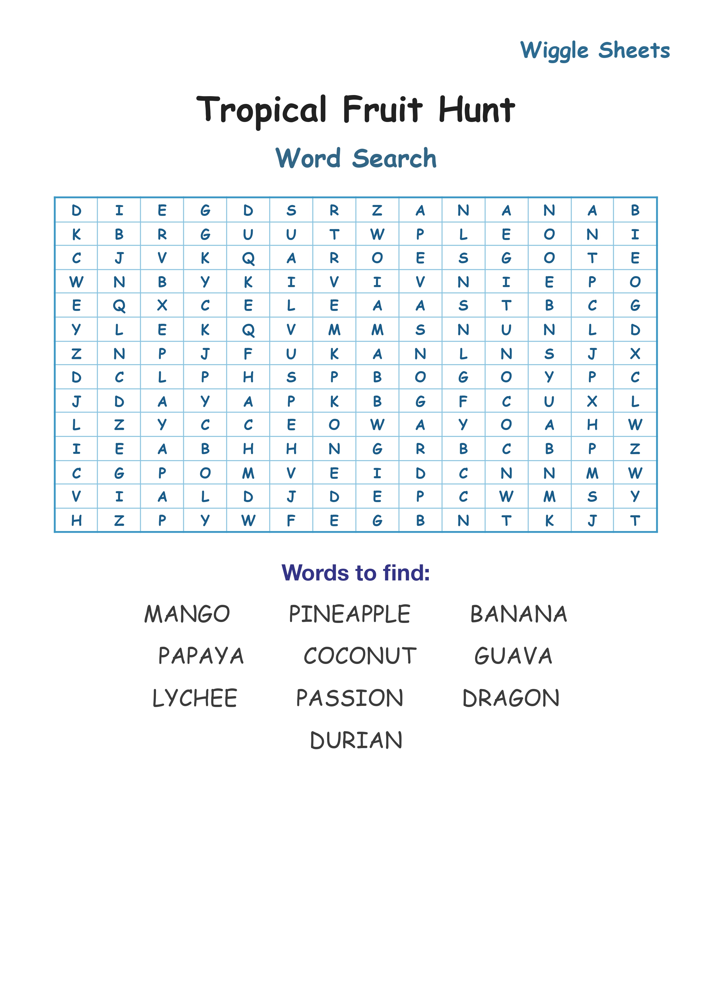 Tropical Fruit Hunt Word Search