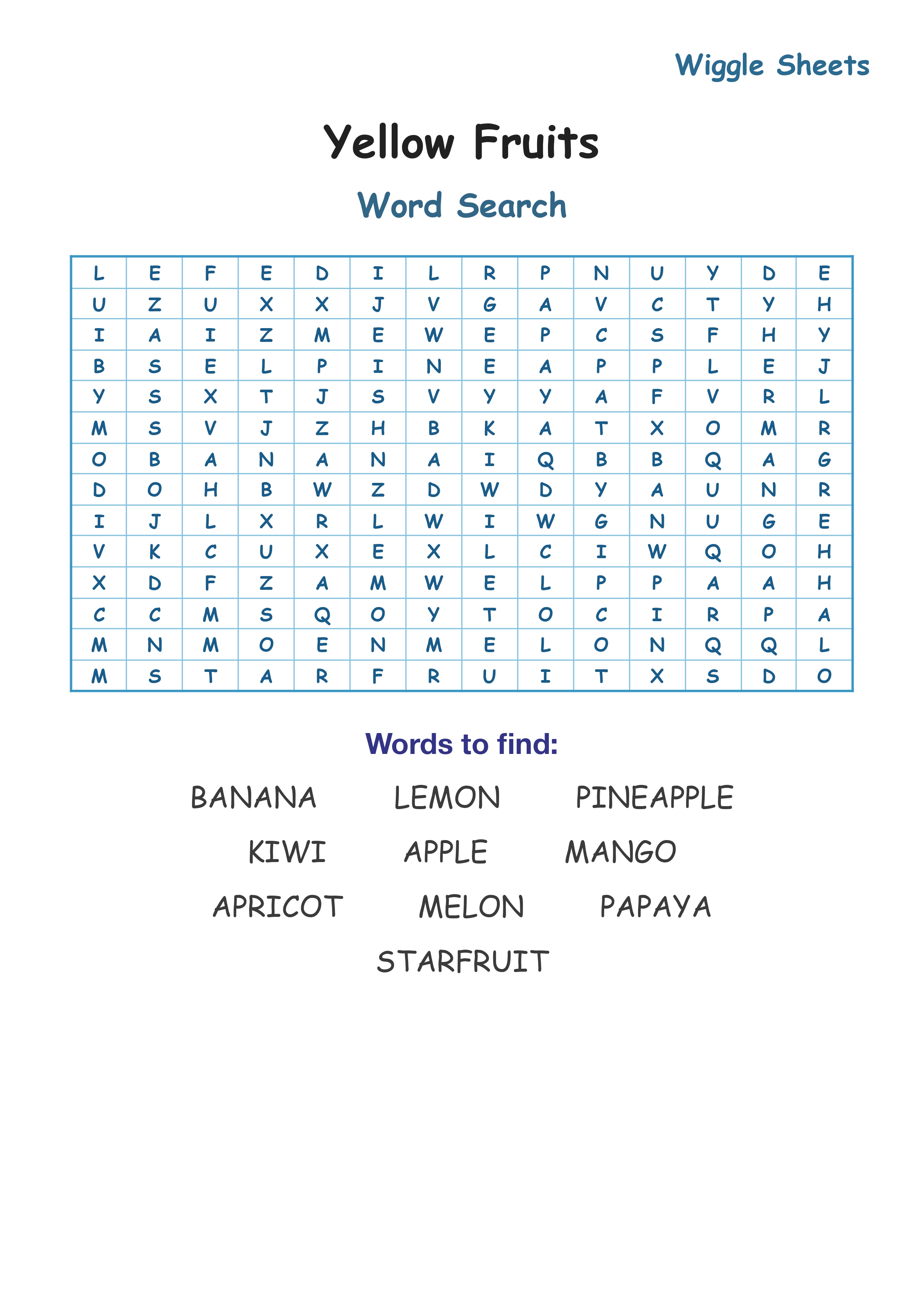 Yellow Fruits Word Search