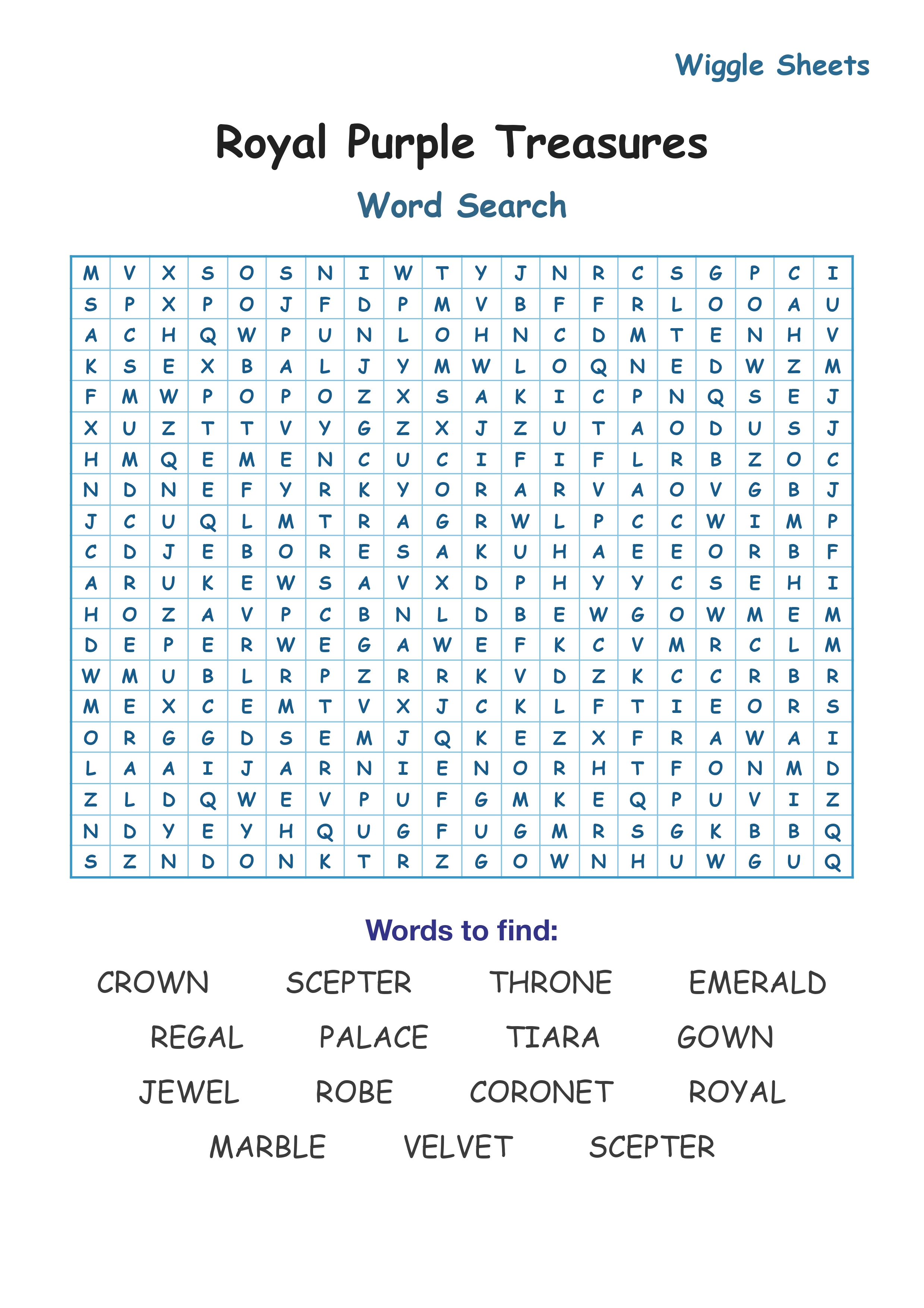 Royal Purple Treasures Word Search