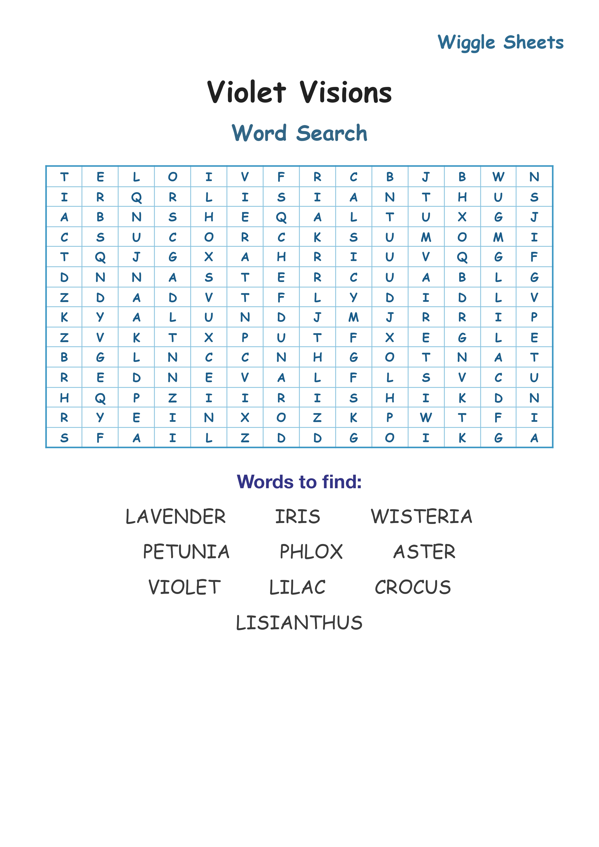 Violet Visions Word Search