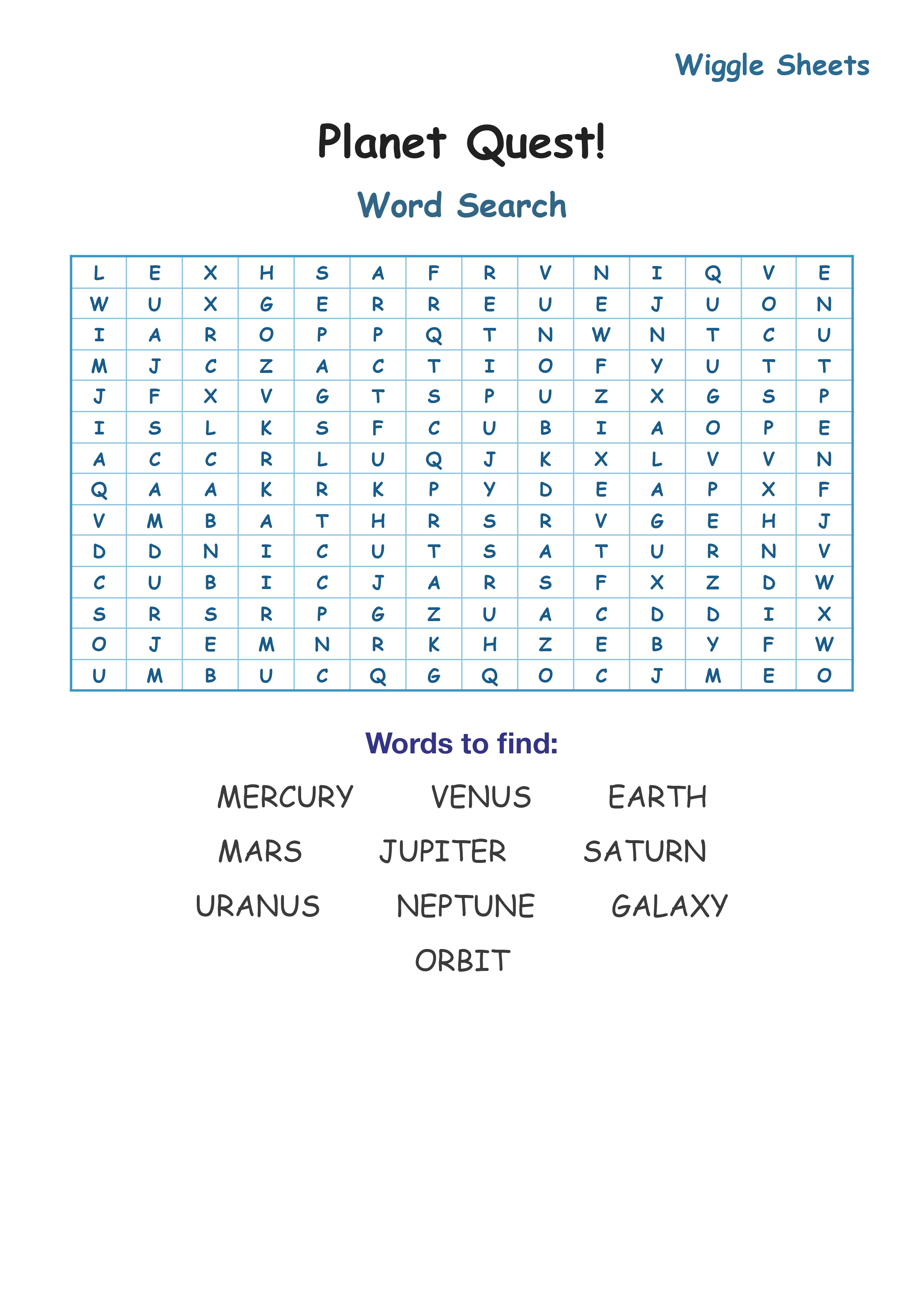Planet Quest! Word Search
